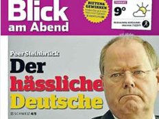 Provokant: Die Schweizer Boulevardzeitung Bild am Abend pr&auml;sentierte Peer Steinbr&uuml;ck als &bdquo;h&auml;sslichen Deutschen&ldquo;.