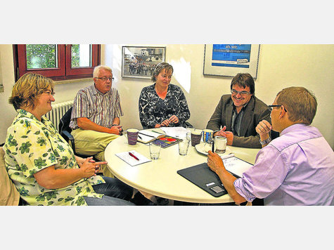 Redaktionsbesuch: Die SPD-Spitze mit Michaela Meister, Horst Schmidt, Nicole Schley und Michael Gruber im Gespr&auml;ch mit Redaktionsleiter Hans Moritz (v. l.). Foto: Aichele