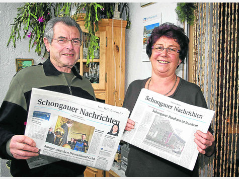 Hans und Erika Maier trugen über 45 Jahre lang in Apfeldorf die Schongauer Nachrichten aus. Foto: ms Hans und Erika Maier trugen über 45 Jahre lang in Apfeldorf die Schongauer Nachrichten aus. Foto: ms