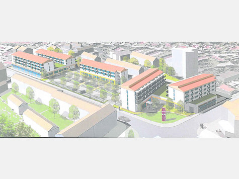 Rund 100 Wohnungen und ein Nahversorgungszentrum sollen in der neuen Anlage der Baugenossenschaft an der Sudetenstraße entstehen. Foto: red Rund 100 Wohnungen und ein Nahversorgungszentrum sollen in der neuen Anlage der Baugenossenschaft an der Sudetenstraße entstehen. Foto: red