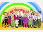 Regenbogen feiert bei Sonne und Regen