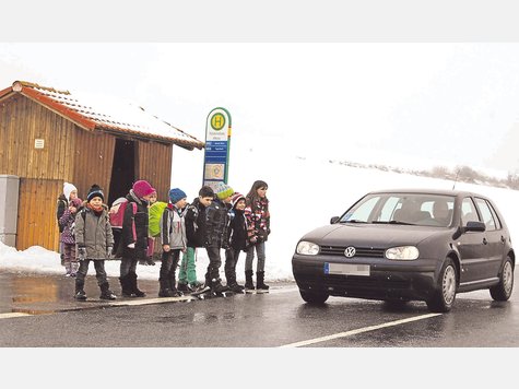 Gef&auml;hrliche Stelle: T&auml;glich rauscht der Verkehr mit Tempo 100 und mehr an den Schulkindern vorbei, die in T&ouml;lzkirchen und Kollersdorf (Gemeinde Nandlstadt) den Bus benutzen. Foto: HEL
